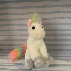 Frankford Plush White Rainbow Silver Unicorn Soft Stuffed Animal Toy 8"
